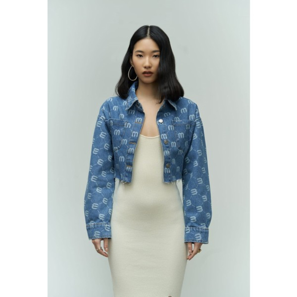 Mai Collection Darcey M Baskı Mavi Kısa Jean Ceket Bayan Ceket Fiyatı