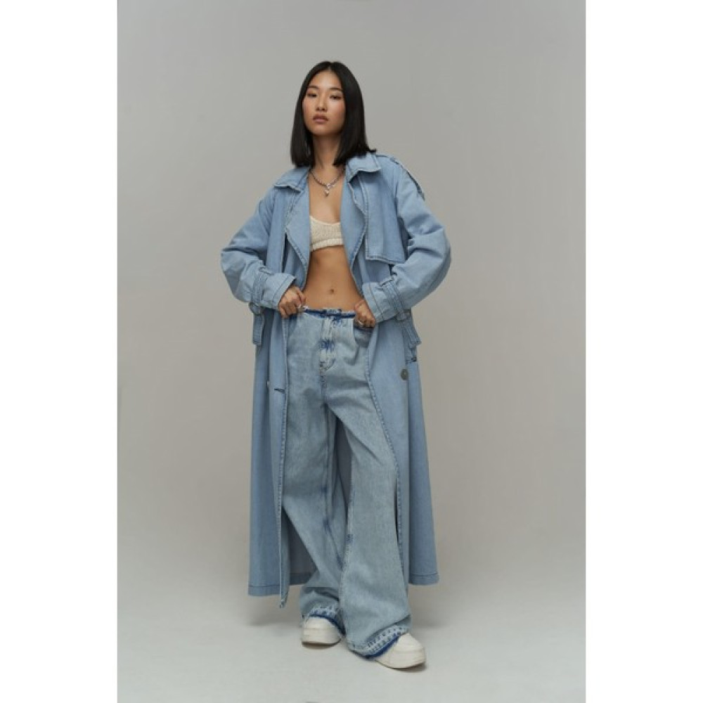 Mai Collection Garment Buz Mavi Jean Trençkot Kadın Trençkot Fiyatı