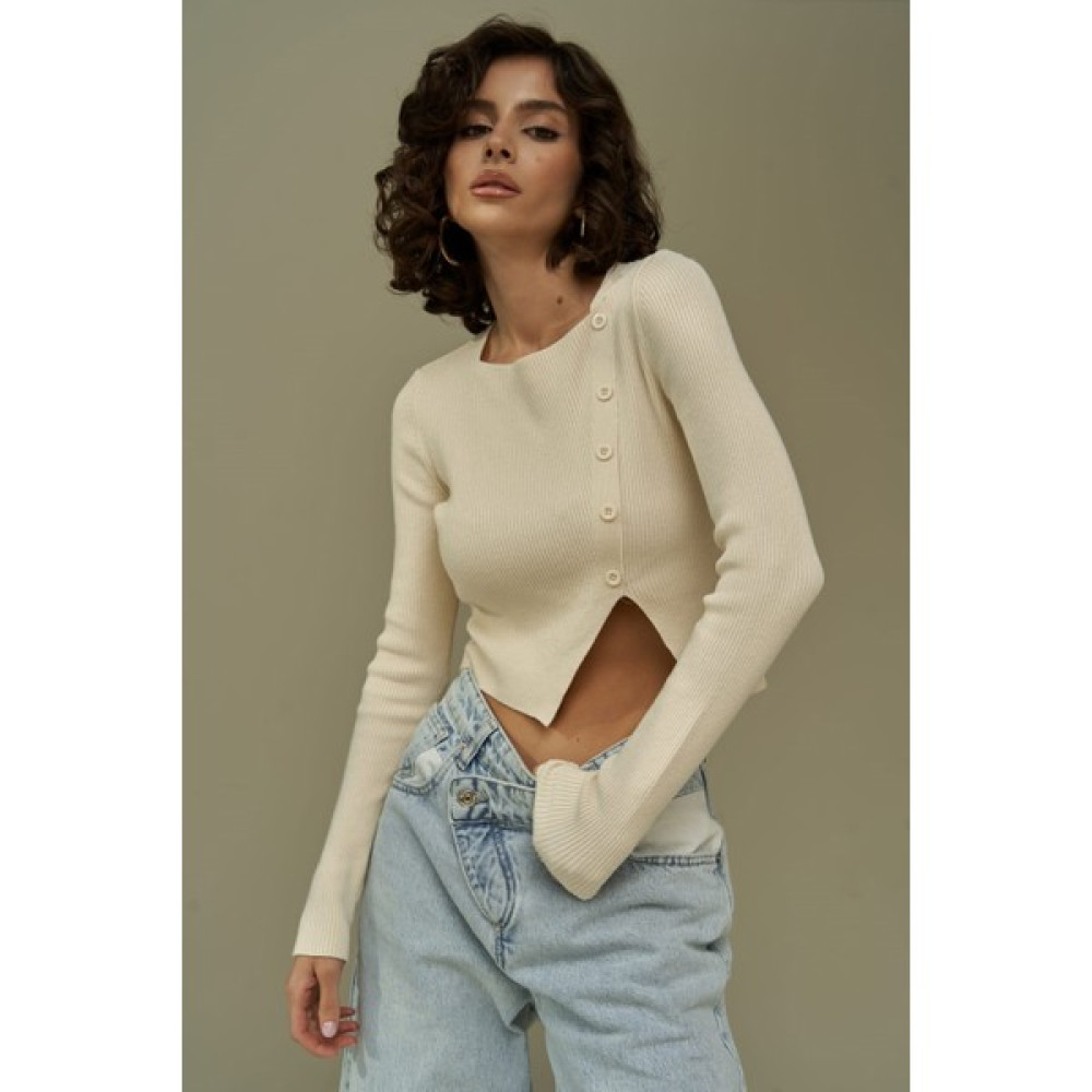 Mai Collection Kloe Düğme Detay Bej Triko Crop Bayan Kazak & Süveter & Triko Fiyatı
