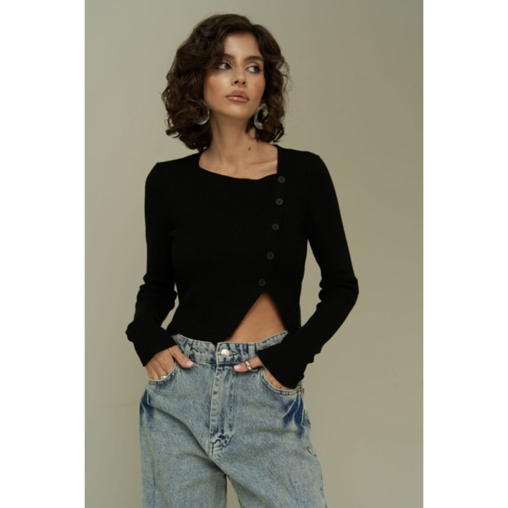 Mai Collection Kloe Düğme Detay Siyah Triko Crop Bayan Kazak & Süveter & Triko Fiyatı