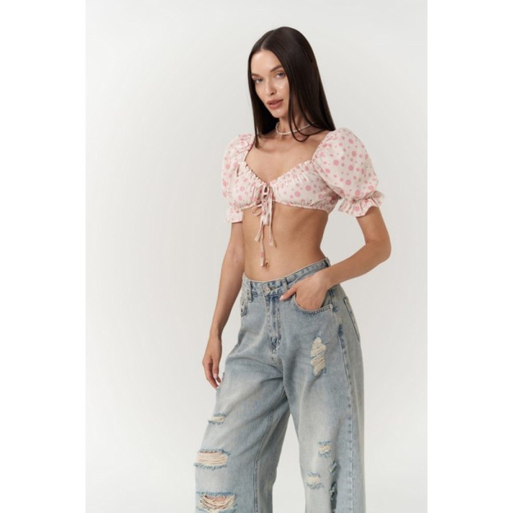 Mai Collection Lisa Pembe Puantiyeli Crop Bluz Fiyatı
