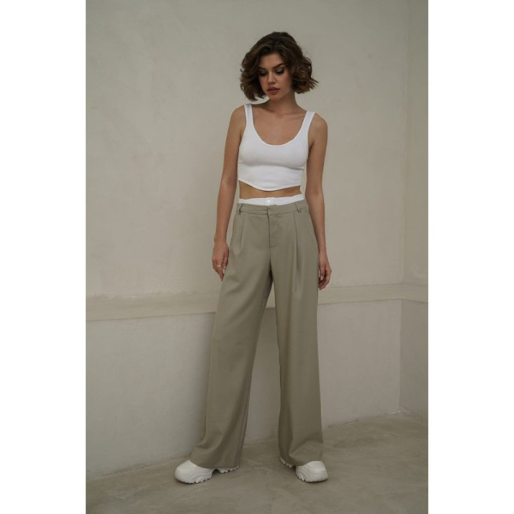 Mai Collection Poppy Baksır Detay Olive Green Palazzo Pantolon Kadın Pantolon Fiyatı