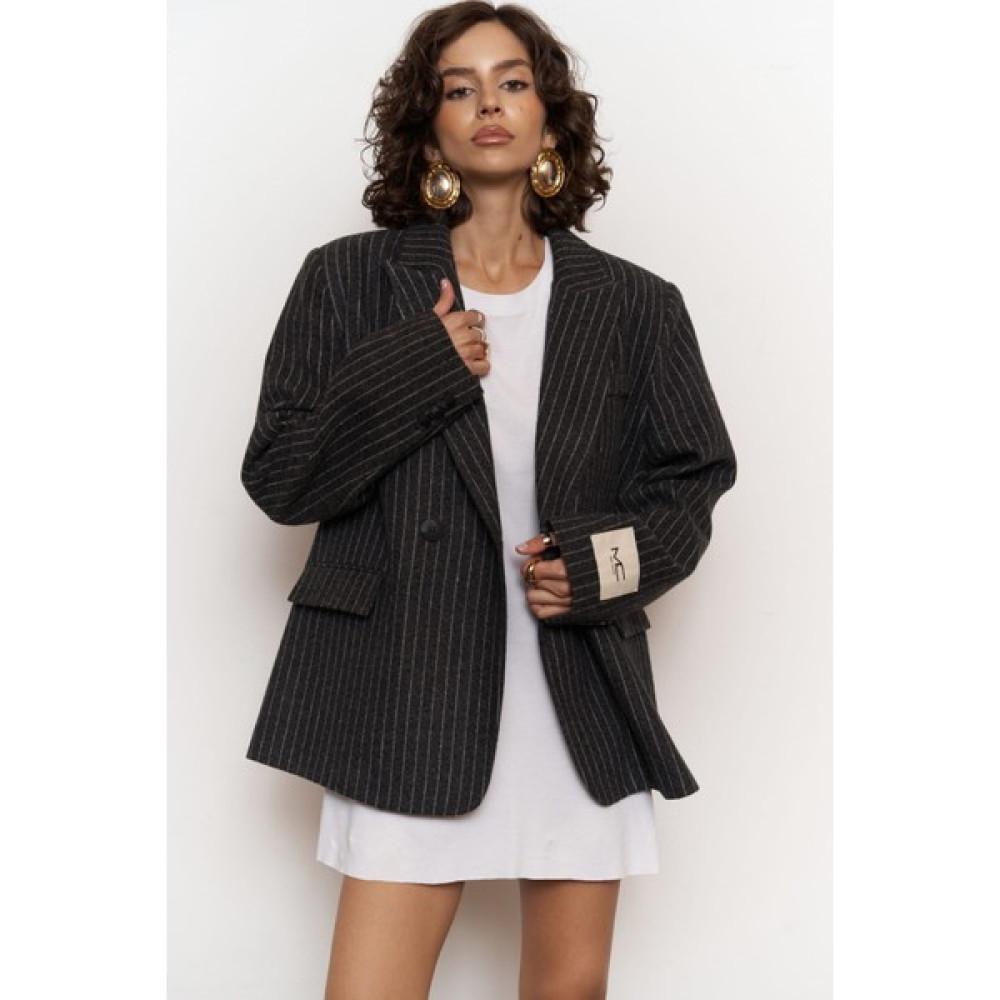 Mai Collection Rosalind Antrasit Çizgili Blazer Ceket Bayan Ceket Fiyatı