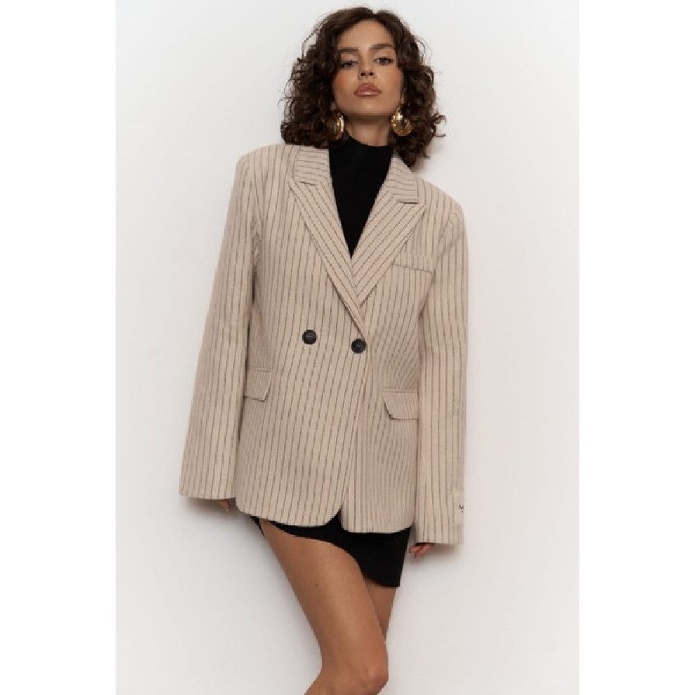Mai Collection Rosalind Bej Çizgili Blazer Ceket Bayan Ceket Fiyatı