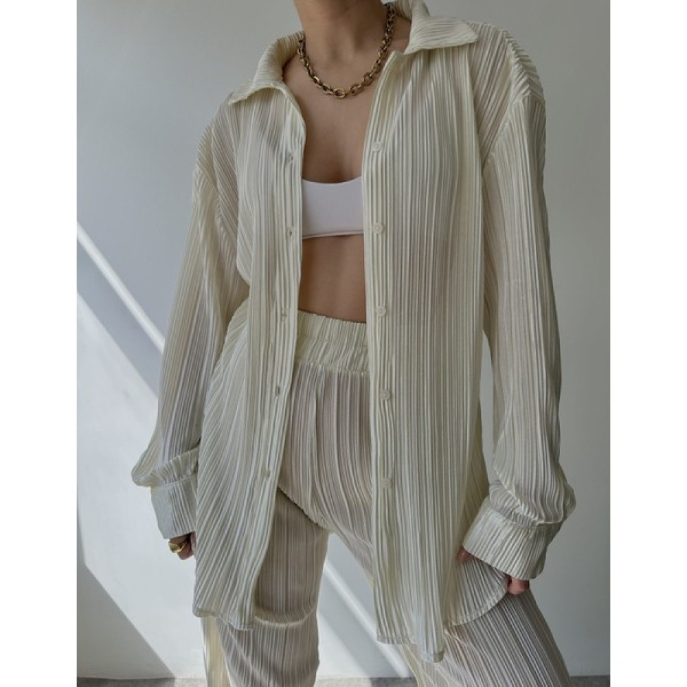 Mai Collection Ruby Ekru Akordiyon Saten Takım Kadın Pantolon Fiyatı