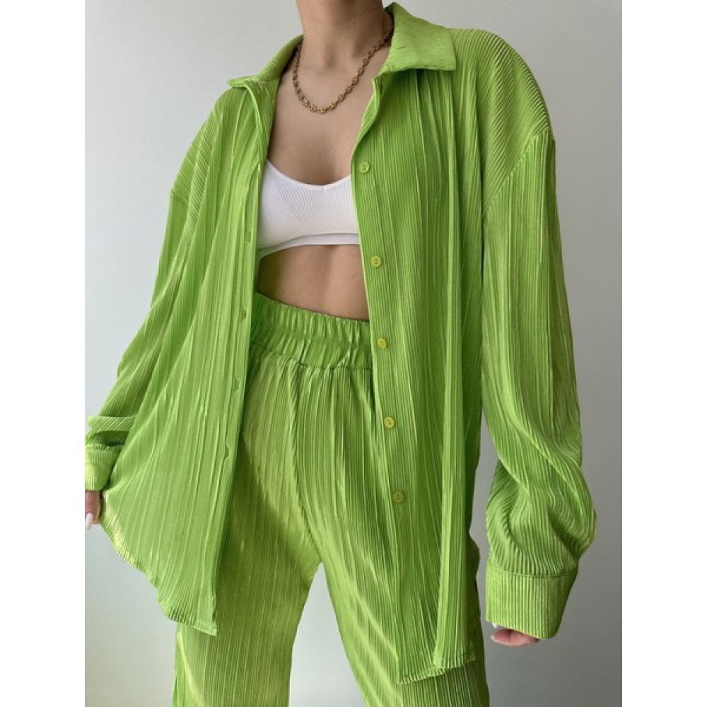 Mai Collection Ruby Fıstık Yeşil Akordiyon Saten Takım Kadın Pantolon Fiyatı