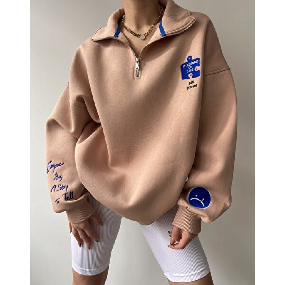 Mai Debris Fermuarlı Vizon Oversize Sweatshirt Bayan Sweatshirt Fiyatı