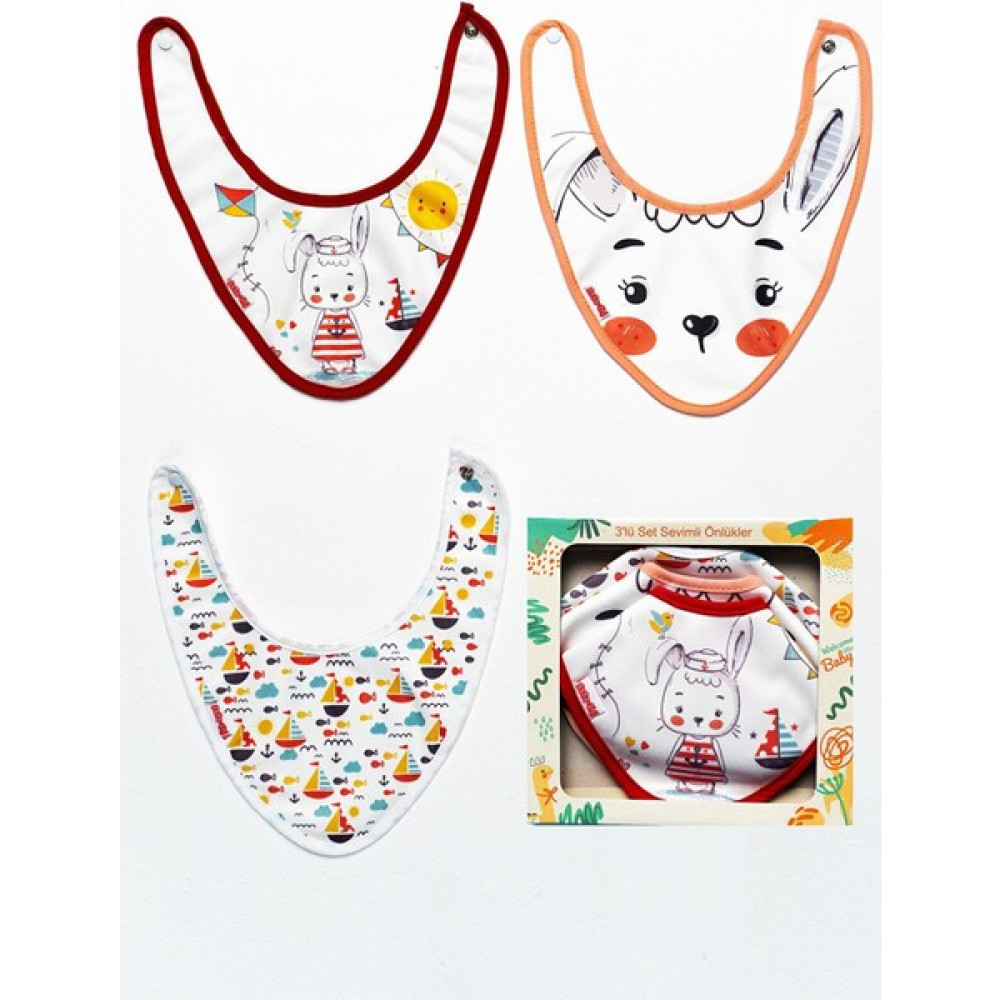 Mai Perla Al Yanak Rabbit Temalı Üçgen 3 Parça Microfiber Mama Önlüğü Kendi Kutusunda (Su Geçirmez) Çıtçıtlı - 0 - 3 Yaş - Beyaz Mama Önlüğü Fiyatı