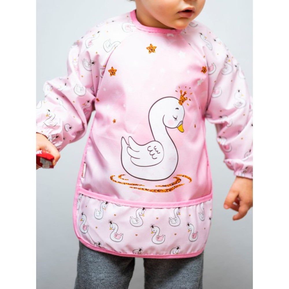 Mai Perla Kuğu Baskılı Giyilebilir Su Geçirmez Mama Önlüğü - Standart - Pembe Mama Önlüğü Fiyatı