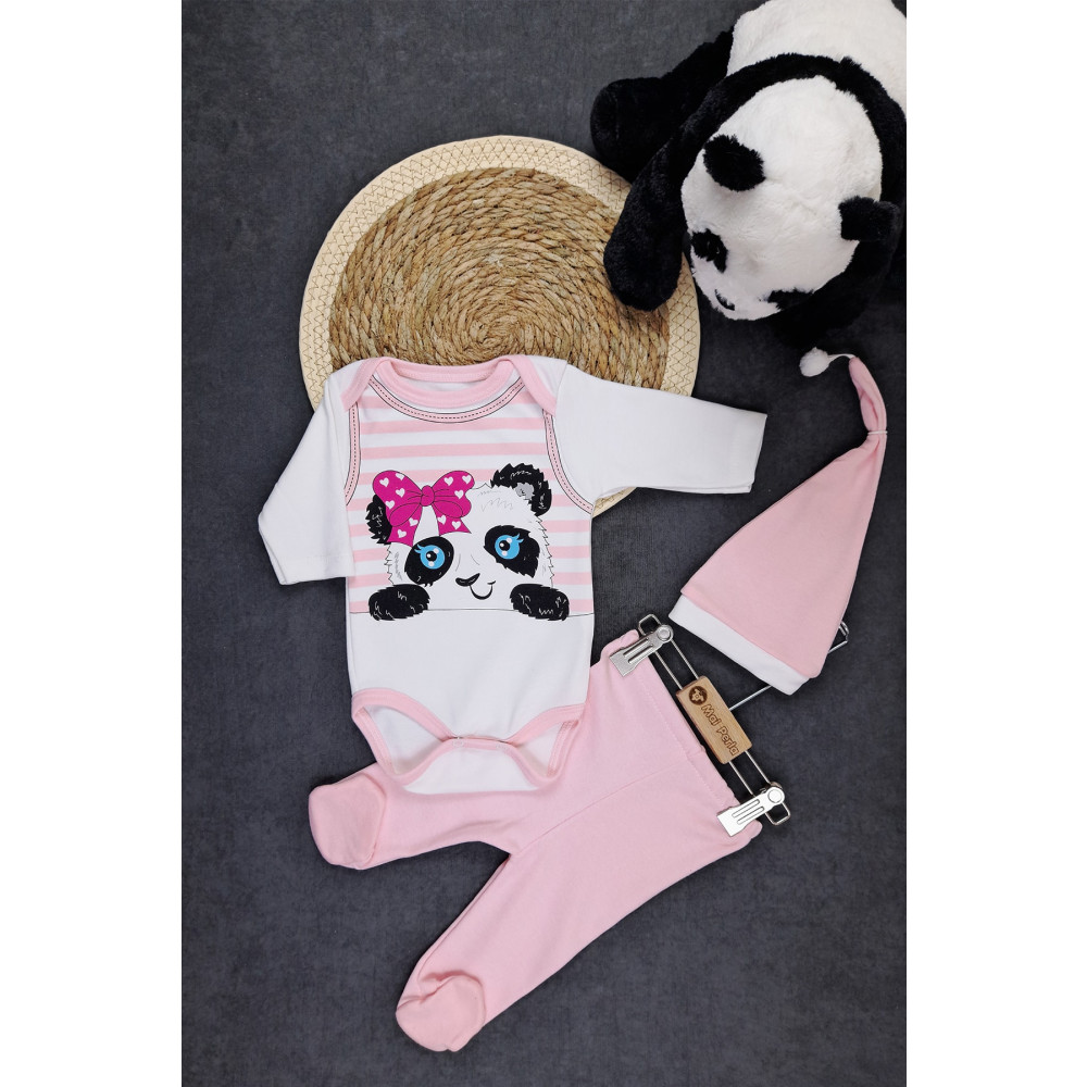 Mai Perla Panda Baskılı Kız Bebek 3lü Takım 0-3 AY Beden Bebek Giyim-Tekstil Fiyatı