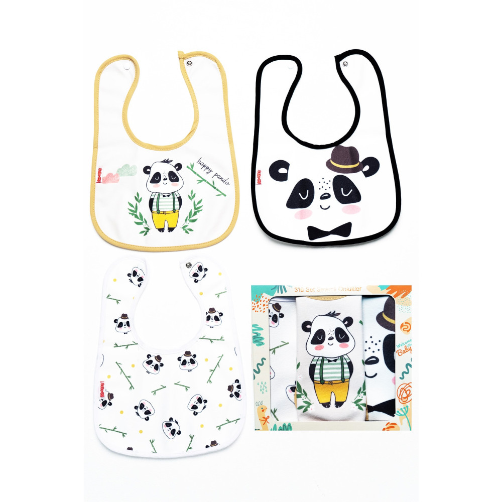 Mai Perla Panda Temalı Kare 3 Parça Microfiber Mama Önlüğü Kendi Kutusunda (su Geçirmez) Çıtçıtlı Mama Önlüğü Fiyatı