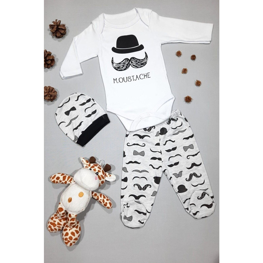 Mai Perla Unisex Bebek Beyaz Bıyıklı 3 Lü Zıbın Takımı 6-9 AY Beden Bebek Giyim-Tekstil Fiyatı