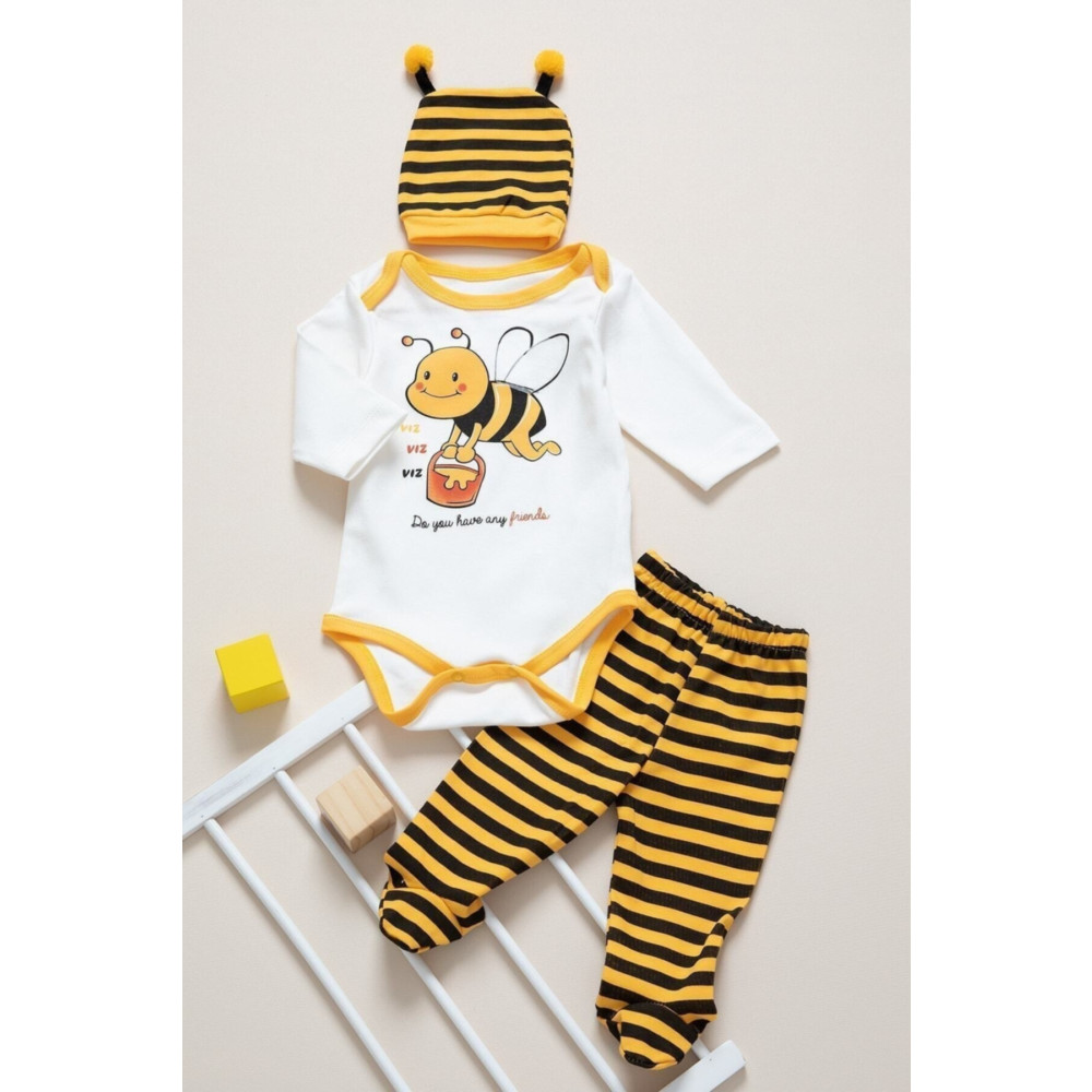 Mai Perla Unisex Bebek Sarı Arılı 3 Lü Zıbın Takımı 3-6 AY Beden Bebek Giyim-Tekstil Fiyatı
