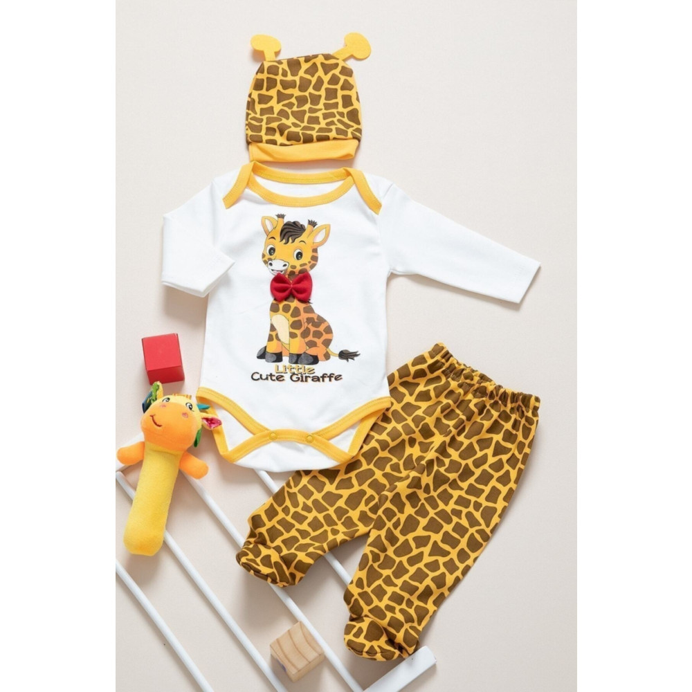 Mai Perla Unisex Bebek Sarı Zürafa Zıbın Takımı 3 Lü 6-9 AY Beden Bebek Giyim-Tekstil Fiyatı