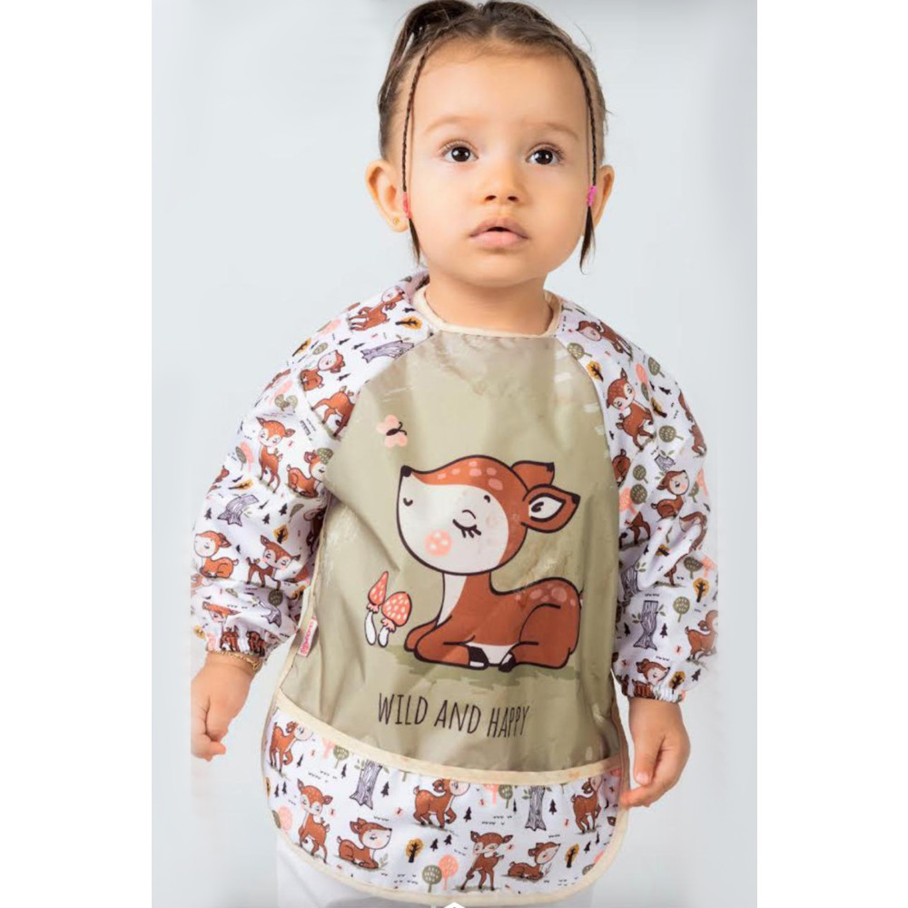 Mai Perla Wild And Happy Karaca Desenli Uzun Kollu Unisex Bebek Mama Önlüğü Sıvı Geçirmez 0-2 Yaş Mama Önlüğü Fiyatı