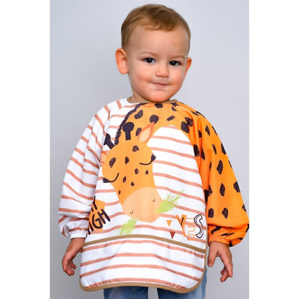 Mai Perla Zürafa Desenli Uzun Kollu Unisex Bebek Mama Önlüğü (Sıvı Gecirmez) - 0 - 3 Yaş - Turuncu Mama Önlüğü Fiyatı