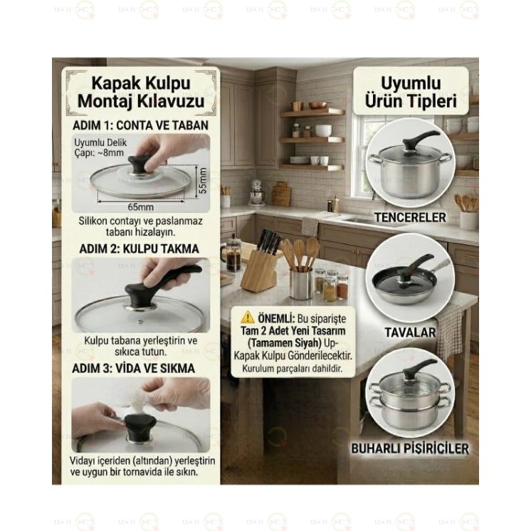 MAİN SHOP 2 Adet Isıya Dayanıklı Dikey Tasarım Tencere Tava Kapağı Tutma Kolu M-1056 Tencere / Tava Setleri Fiyatı