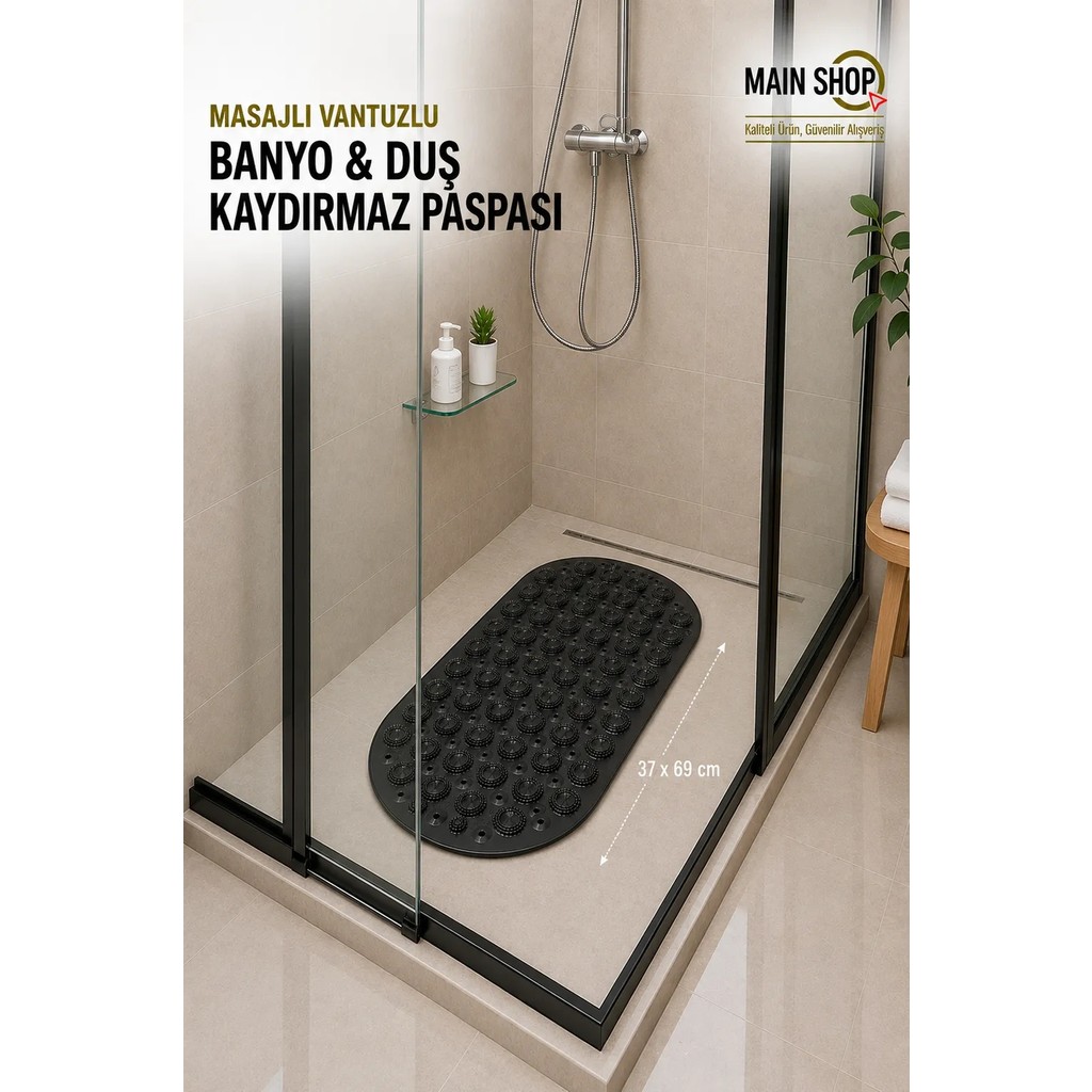 MAİN SHOP Main Shop Masajlı Silikon Banyo Paspası Vantuzlu Banyo ve Duş Kaydırmazı Siyah Renk 37x69 cm M-142 Araca Özel Paspaslar Fiyatı