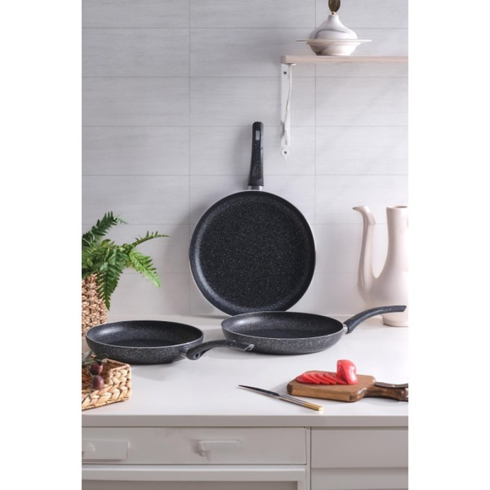 Maison Art Comfort Tava Seti Granit Tek Kulplu Tava 24-26-28 cm - Siyah Tavalar Fiyatı