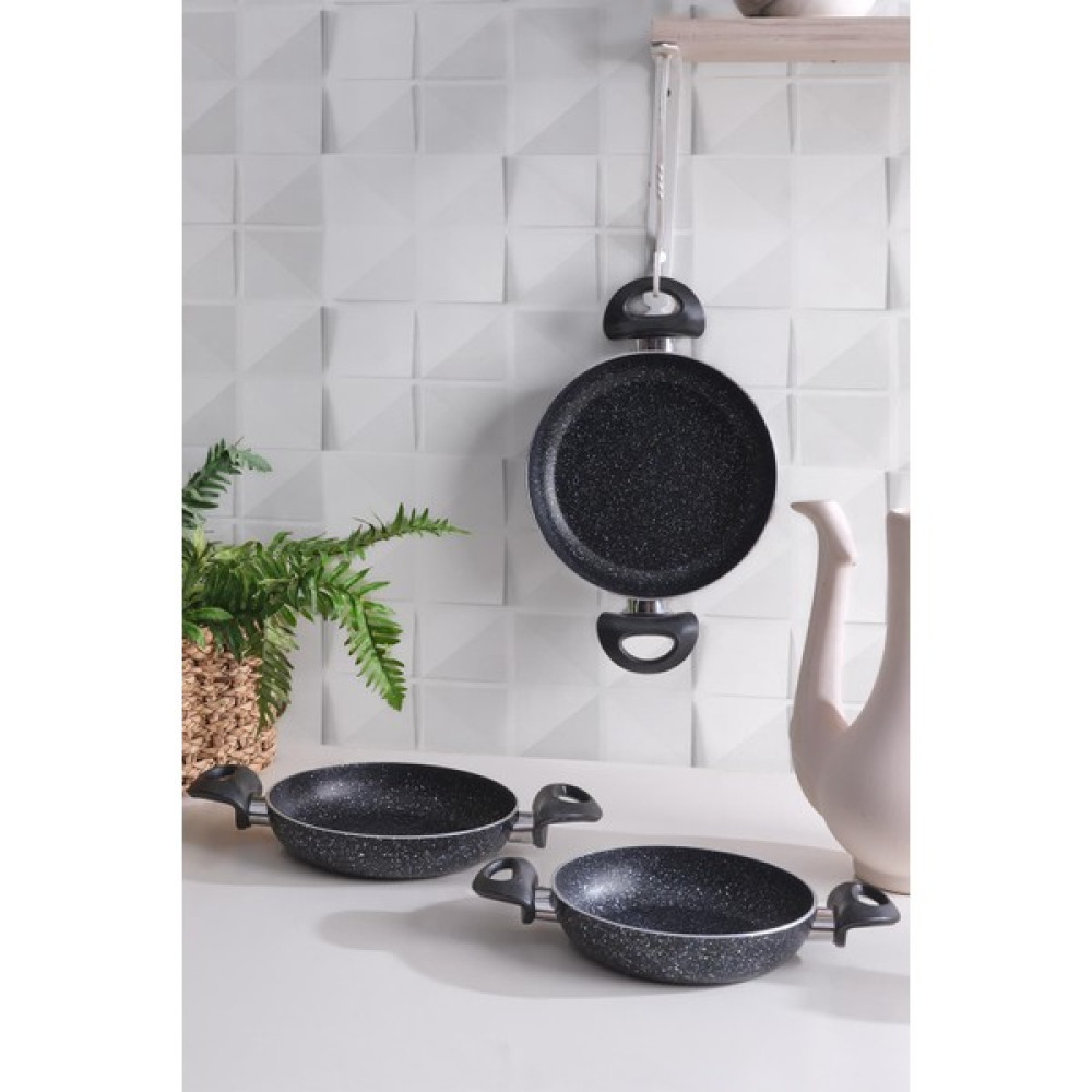 Maison Art Sanat Sahan Seti Granit 3'lü Sahan Tavası 18-20-22 cm - Siyah Tavalar Fiyatı