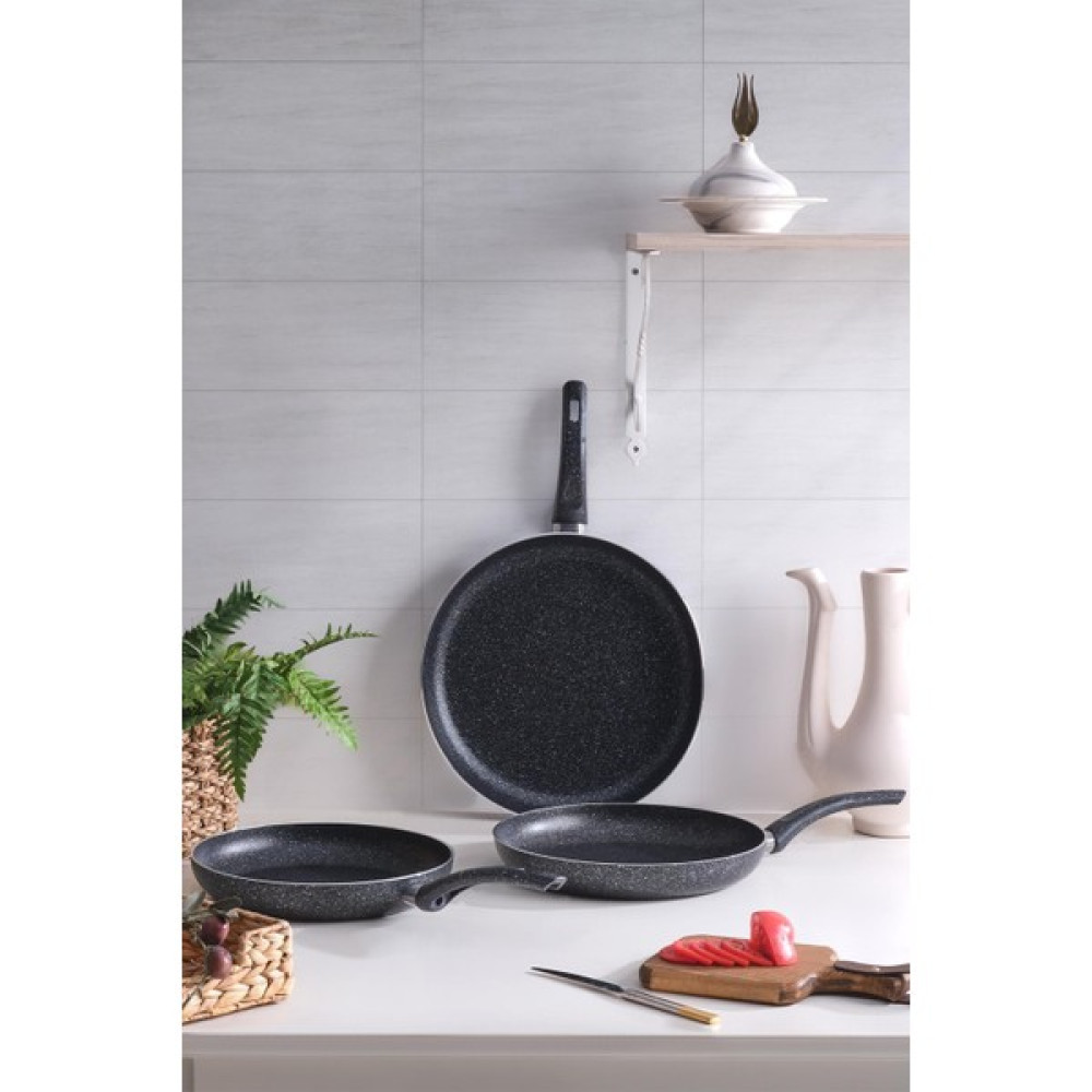 Maison Art Sanat Tava Seti Granit Tek Kulplu Tava 24-26-28 cm - Siyah Tavalar Fiyatı