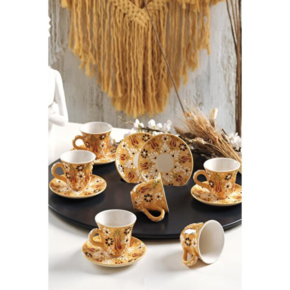 Maison Art Vintage Kahve Fincan Takımı 6 Kişilik El Yapımı Türk Kahvesi Expresso Fincanı Seti - Sarı Fincan / Bardak / Kahve Takımı Fiyatı