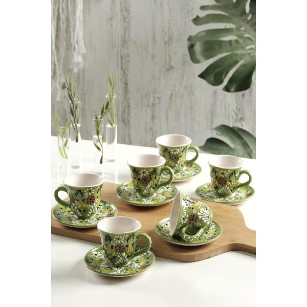 Maison Art Vintage Kahve Fincan Takımı 6 Kişilik El Yapımı Türk Kahvesi Expresso Fincanı Seti - Yeşil Fincan / Bardak / Kahve Takımı Fiyatı