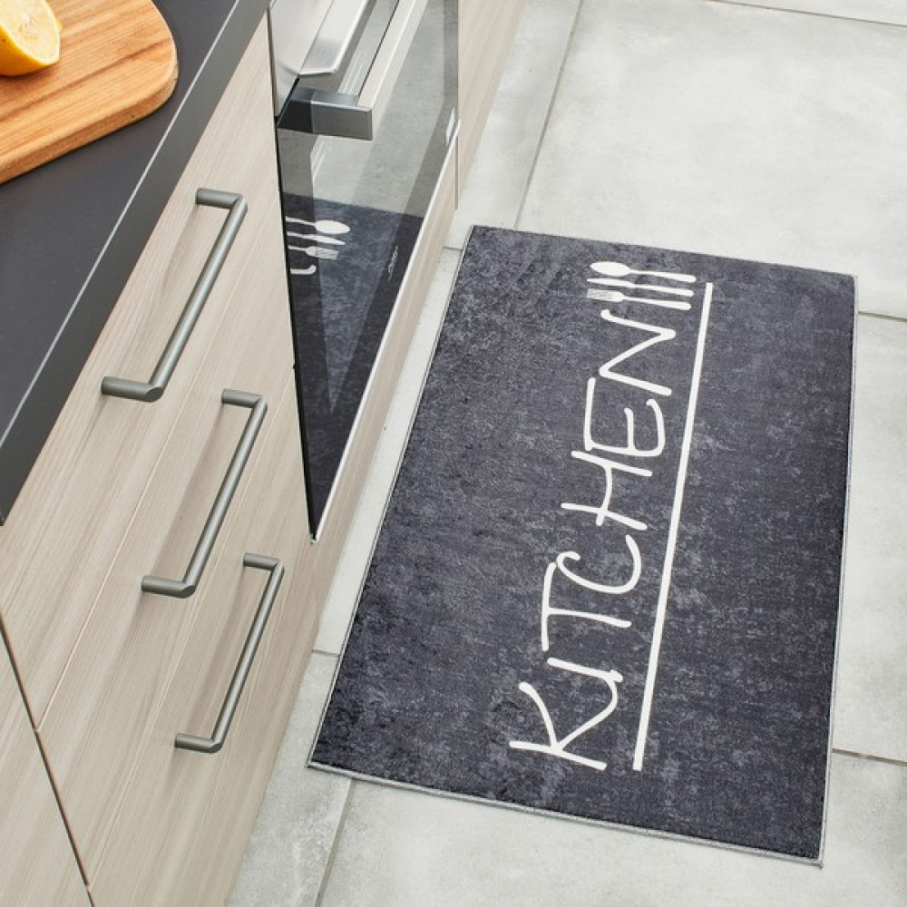 Maison Nazar Makine Yıkanabilir Mutfak Halısı, Mutfak, Pasaj Halısı, Banyo Halısı, Koridor Halısı - 70 x 180 cm - Antrasit Salon Halısı Fiyatı