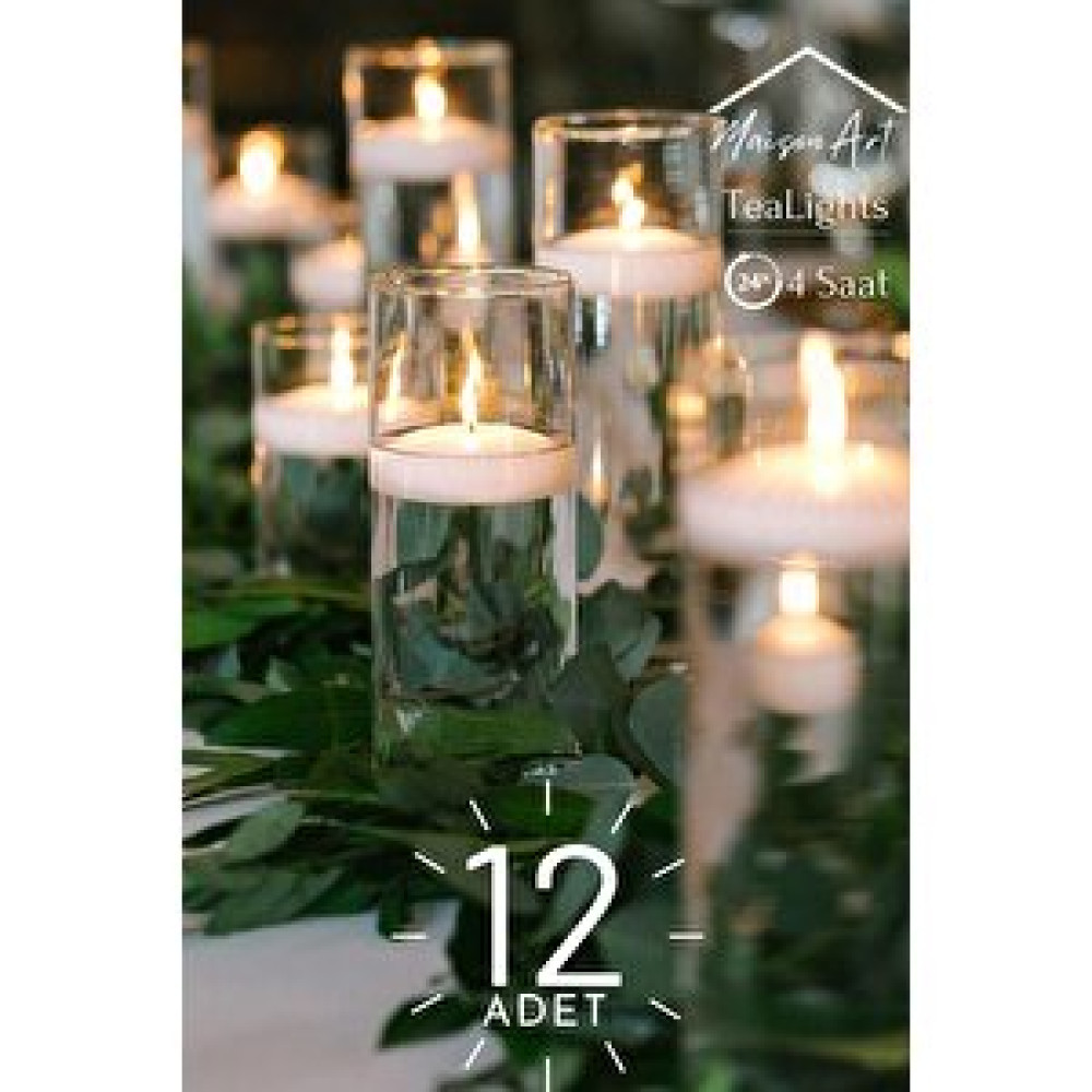 MaisonArt Float | Beyaz 12 Adet Yüzen Mum | 4 Saat Yanan Tea Light Mum | Kokusuz Terapi Mumu Dekoratif Mum Fiyatı