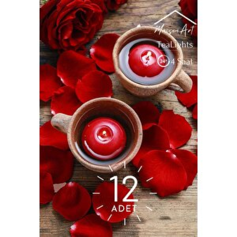 MaisonArt Float | Kırmızı 12 Adet Yüzen Mum | 4 Saat Yanan Tea Light Mum | Kokusuz Terapi Mumu Dekoratif Mum Fiyatı