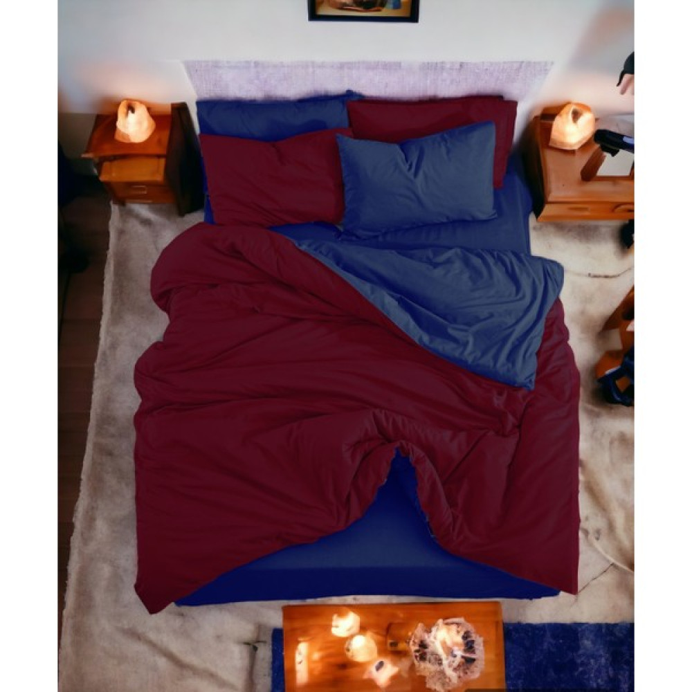 Majeste Çift Taraflı Kullanım Kombinli/ranforce Çift Kişilik Nevresim Takımı-4 Yastık Kılıflı-Bordo/lacivert - Bordo - Lacivert - 200 x 220 cm Nevresim Takımı Fiyatı