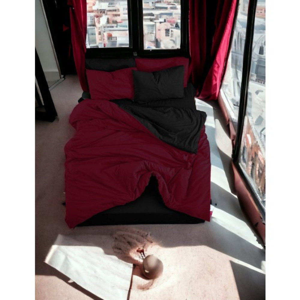 Majeste Çift Taraflı Kullanım Kombinli/ranforce Çift Kişilik Nevresim Takımı-4 Yastık Kılıflı-Bordo/siyah - Siyah - Bordo - 200 x 220 cm Diğer Fiyatı