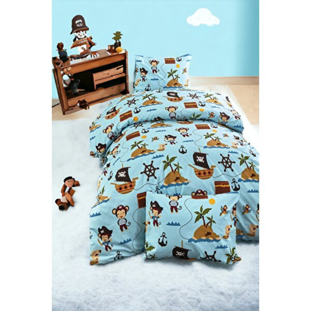Majeste Korsan Desenli 2 Yastık Kılıflı / Pamuklu Ranforce Ütü Istemez Kırışmaz Çocuk/genç Tek Kişilik Nevresim Takımı -11244 - Mavi - 160 x 220 cm Nevresim Takımı Fiyatı