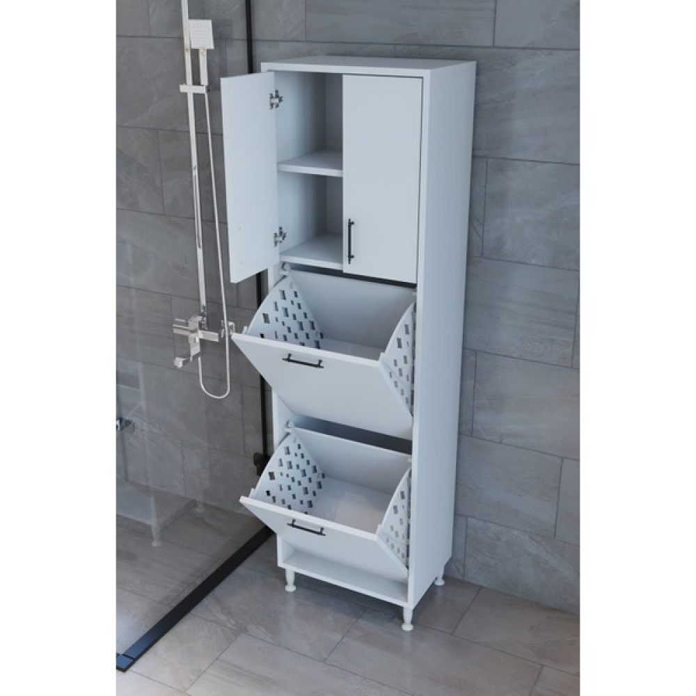 Makbulce Nergiz Beyaz ve Renkli Kirli Çamaşır Sepetli Çok Amaçlı Banyo Dolabı Banyo Dolabı / Mobilyası Fiyatı