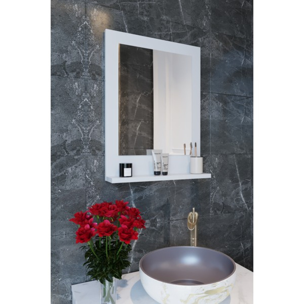 Makbulce Safir Banyo Aynası, Dresuar, 60X45 Raflı Banyo Aynası - Beyaz Banyo Aynası Fiyatı