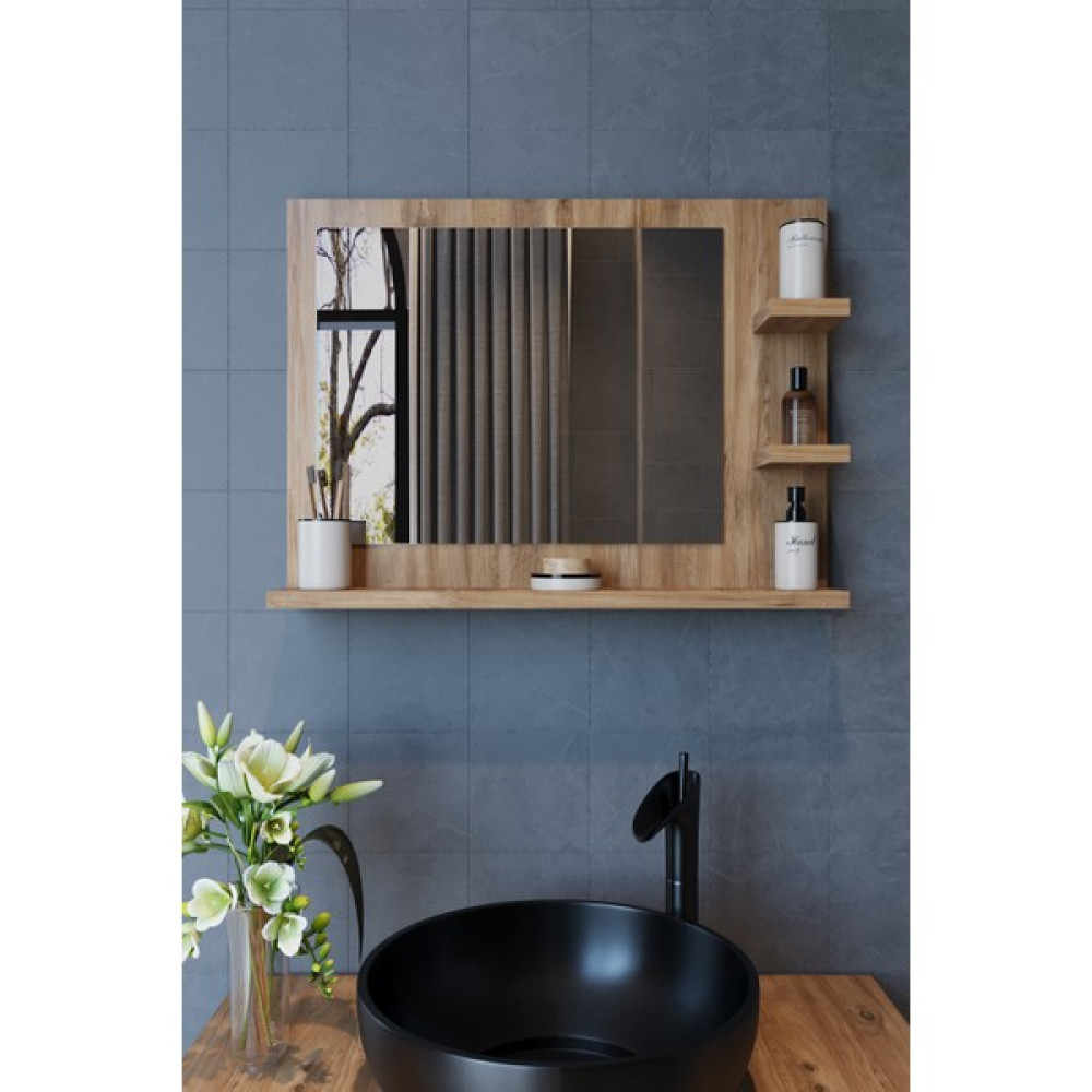 Makbulce Zümrüt Dekoratif Raflı Atlantik Çam 60X45 cm Antre Koridor Duvar Salon Mutfak Banyo Ayna Banyo Aynası Fiyatı