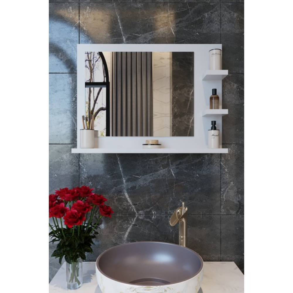 Makbulce Zümrüt Dekoratif Raflı Beyaz 60X45 cm Antre Hol Koridor Duvar Salon Mutfak Banyo Ayna Banyo Aynası Fiyatı