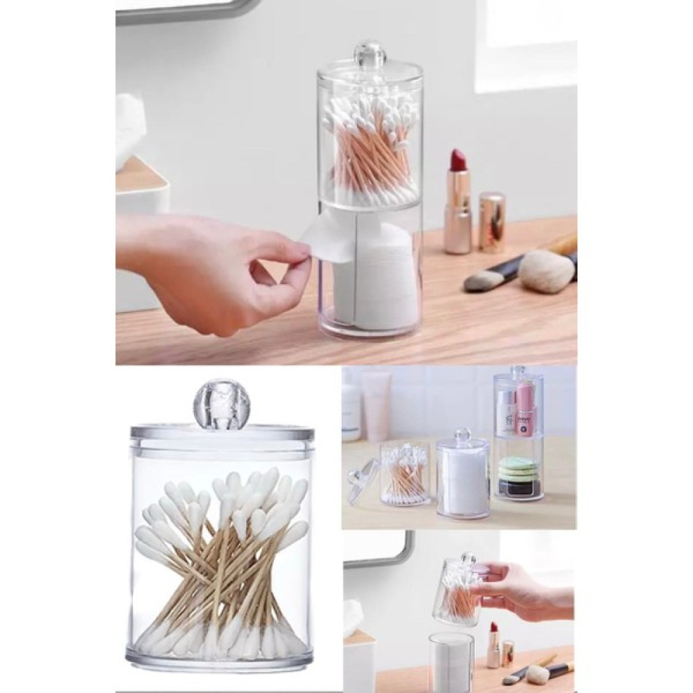 Make-Up Pamuk & Kulak Çubuğu Makyaj Organizeri Kozmatik Düzenleyici 2 Katlı Şeffaf Saklama Kutusu Makyaj Fırça ve Aksesuarları Fiyatı