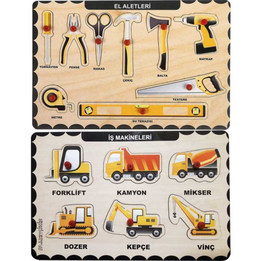 Maketçiniz 2 Adet Maketçiniz Ahşap Tutmalı Eğitici Yapboz Puzzle Seti Bebek Oyuncakları Fiyatı