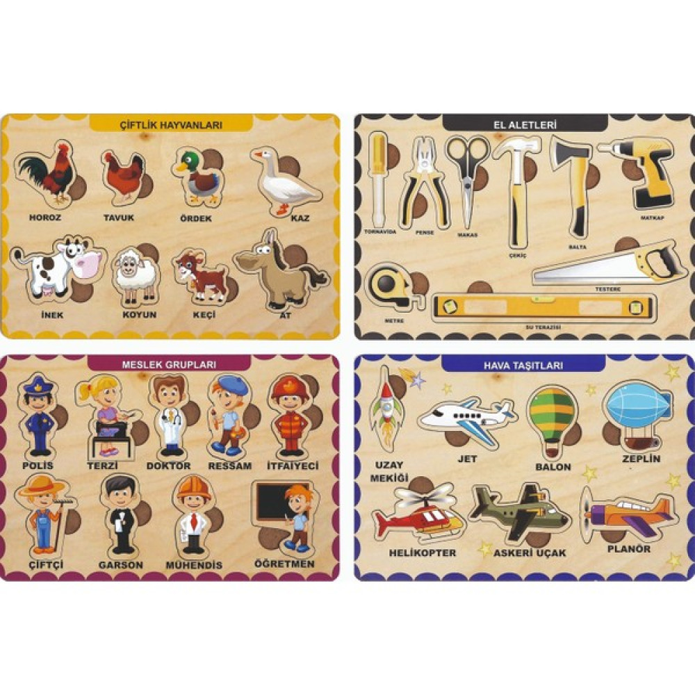 Maketçiniz 4 Adet Ahşap Bul Tak Eğitici Yapboz Puzzle Seti 1 Bebek Oyuncakları Fiyatı