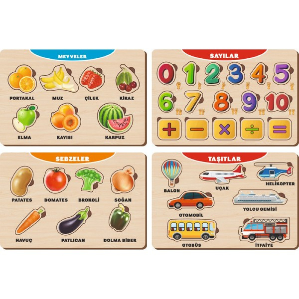 Maketçiniz 4 Adet Ahşap Bul Tak Eğitici Yapboz Puzzle Seti 10 Bebek Oyuncakları Fiyatı
