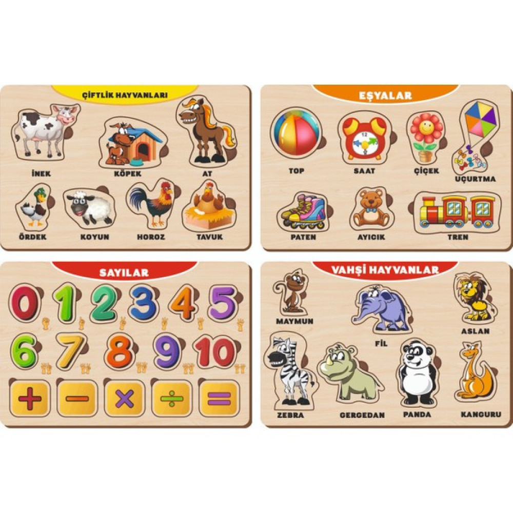 Maketçiniz 4 Adet Ahşap Bul Tak Eğitici Yapboz Puzzle Seti 11 Bebek Oyuncakları Fiyatı
