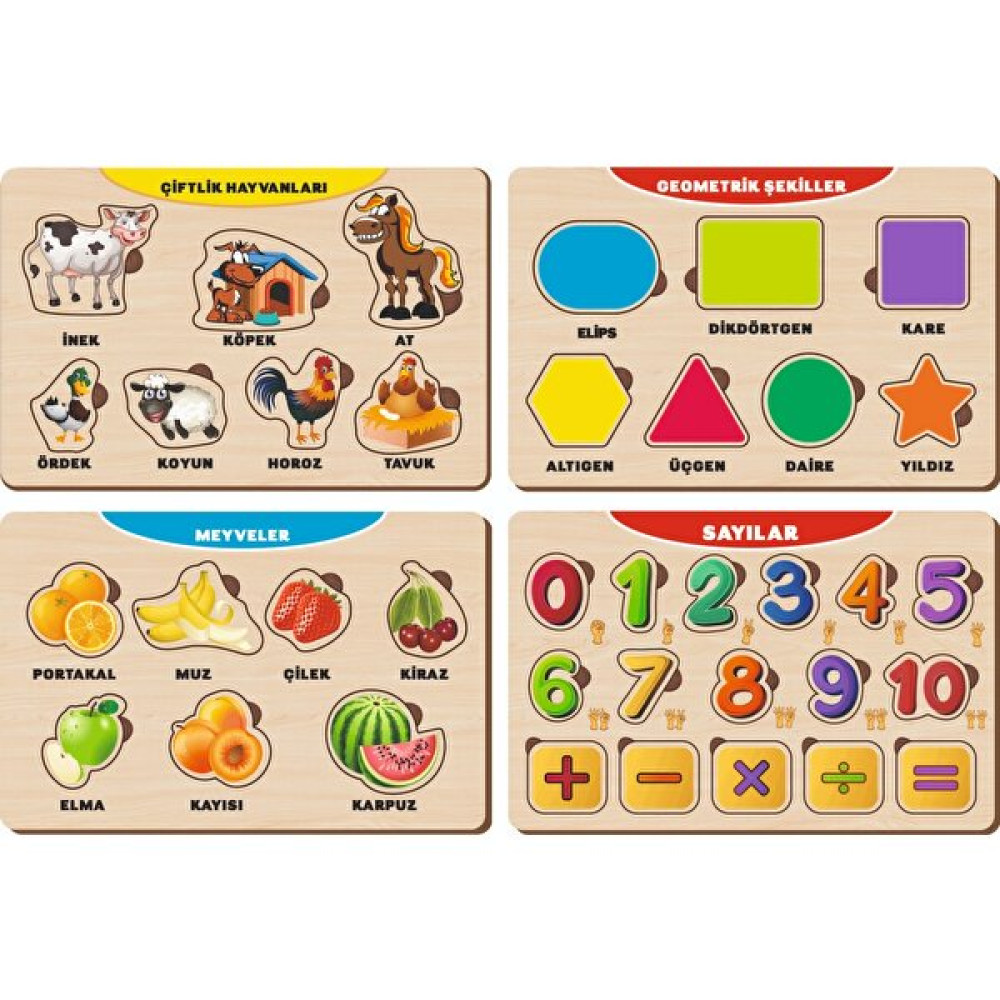 Maketçiniz 4 Adet Ahşap Bul Tak Eğitici Yapboz Puzzle Seti 12 Bebek Oyuncakları Fiyatı