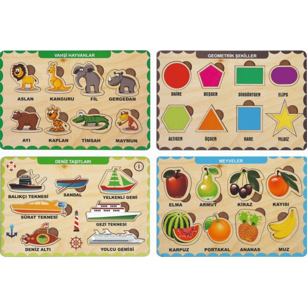 Maketçiniz 4 Adet Ahşap Bul Tak Eğitici Yapboz Seti 3 Bebek Oyuncakları Fiyatı