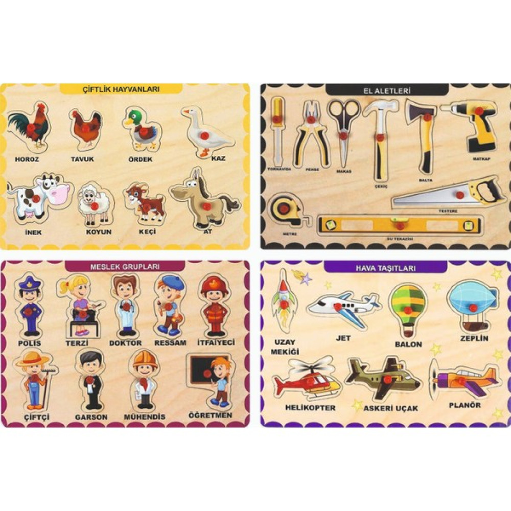 Maketçiniz 4 Adet Maketçiniz Ahşap Tutmalı Eğitici Yapboz Puzzle Seti 1 Bebek Oyuncakları Fiyatı