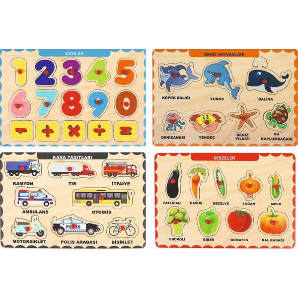 Maketçiniz 4 Adet Maketçiniz Ahşap Tutmalı Eğitici Yapboz Puzzle Seti 2 Bebek Oyuncakları Fiyatı