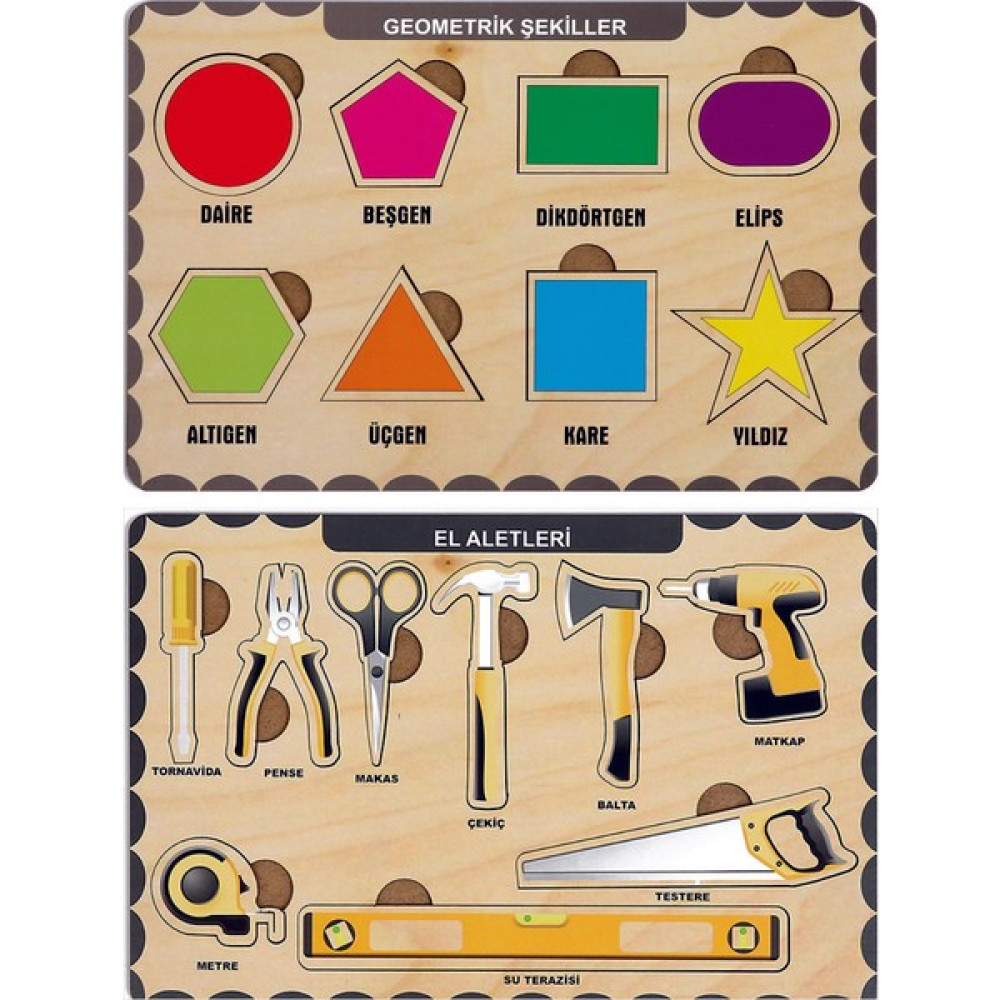 Maketçiniz Ahşap Bul Tak Eğitici 2 Adet Yapboz Puzzle Seti Bebek Oyuncakları Fiyatı