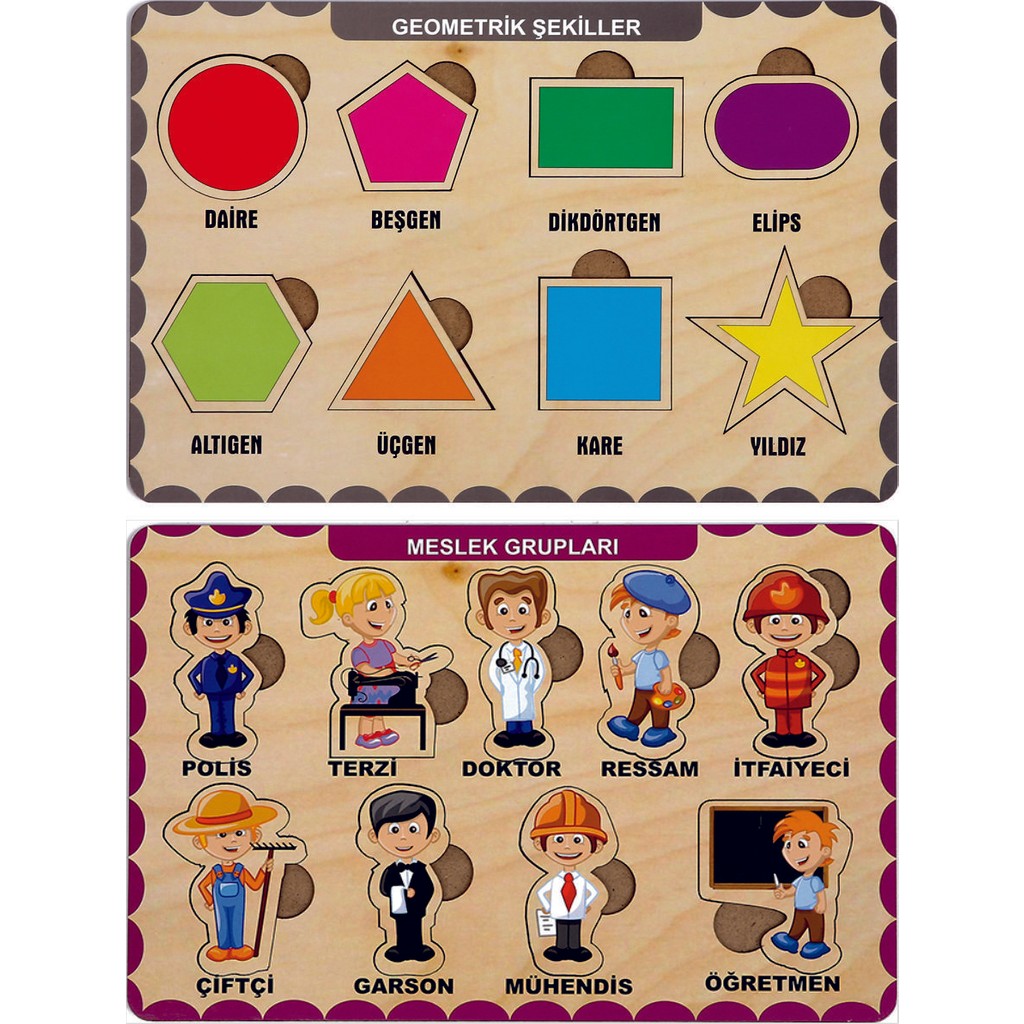 Maketçiniz Ahşap Bul Tak Eğitici 2 Adet Yapboz Puzzle Seti Anne Bebek Oyuncak Fiyatı