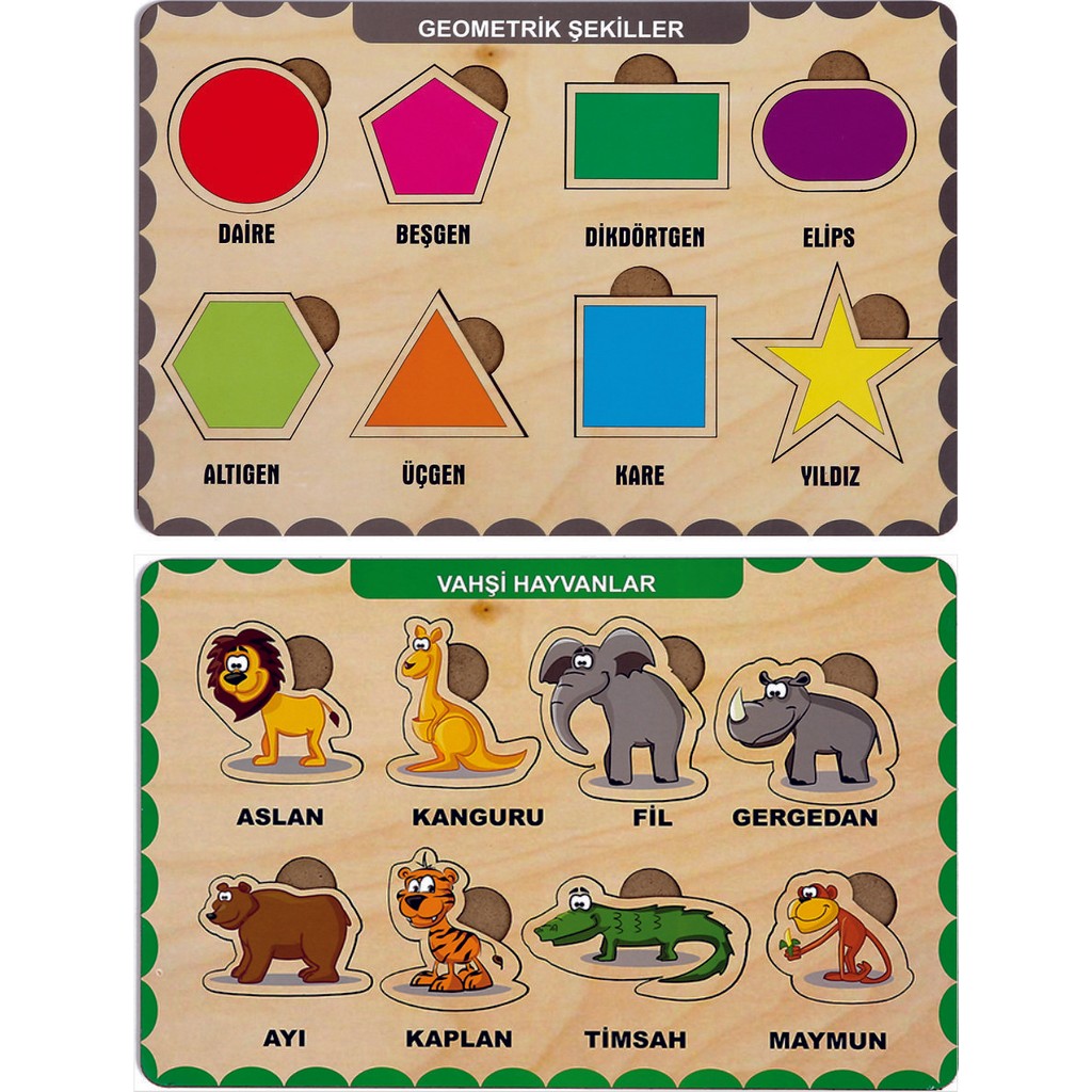 Maketçiniz Ahşap Bul Tak Eğitici 2 Adet Yapboz Puzzle Seti Anne Bebek Oyuncak Fiyatı