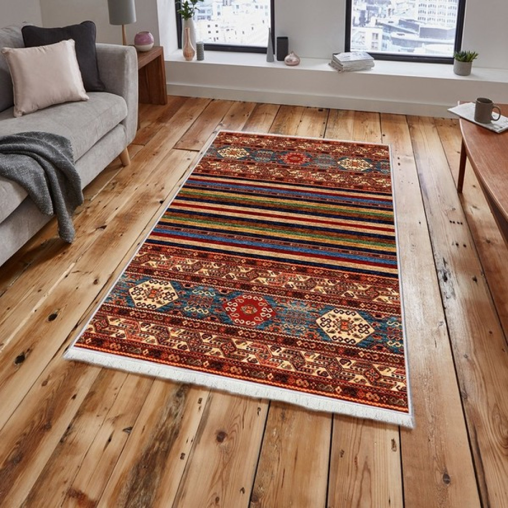 Makinede Yıkanabilen Leke Tutmaz Kolay Temizlenir Dokuma Taban Kumaş Üzerine Dijital Baskı Saçaklı Halı 80 x 200 cm - Renkli Salon Halısı Fiyatı